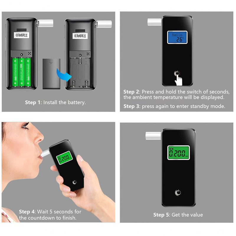 Breathalyzer,Professional-Grade Alcohol Tester with LCD Display,High-Accurate Alcohol Tester with Environment Temperature and Used Records for Home Use (10 Mouthpieces) - BeesActive Australia