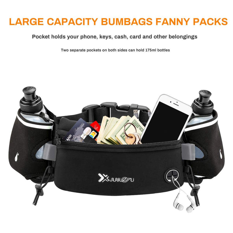 Number-one Running Belt with Water Bottles(2 x 175ML), Hydration Belt Waterproof Waist Pack Bag Fits iPhones Adjustable Sports Waist Pouch for Marathon Running Hiking Cycling Black