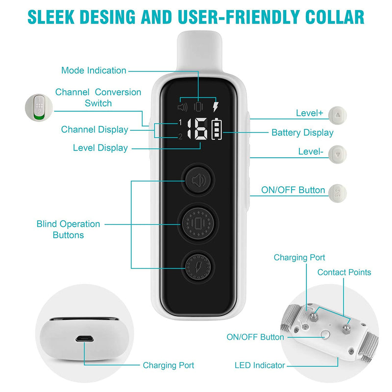 Bousnic Shock Collar for Dogs - Waterproof Rechargeable Dog Electric Training Collar with Remote for Small Medium Large Dogs with Beep, Vibration, Safe Shock Modes (8-120 Lbs) (Grey) Grey - BeesActive Australia