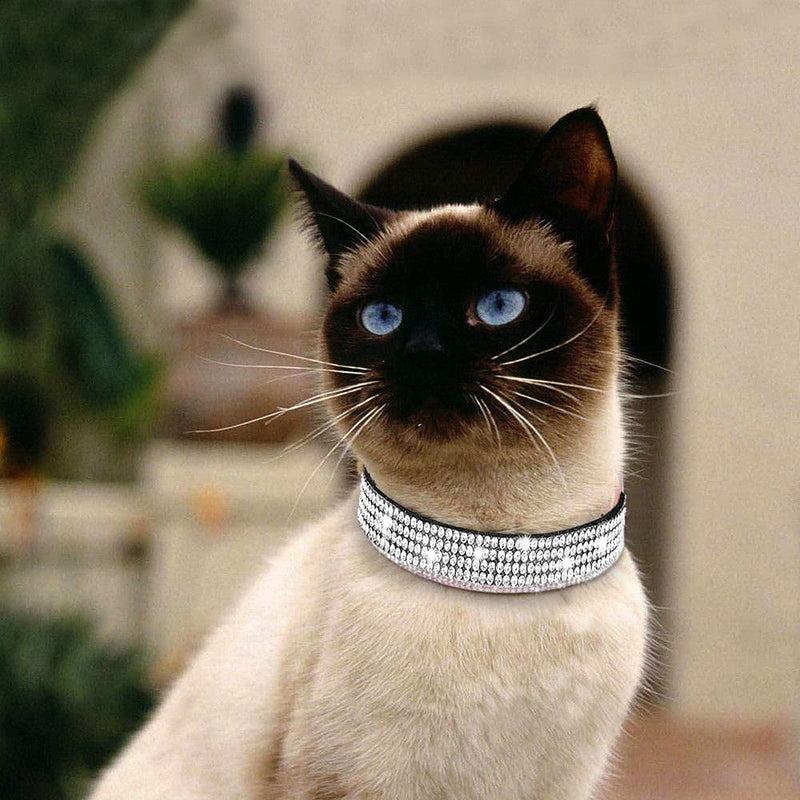 Cat Collars,Rhinestone for Girl Cats Bling Kitten Flower Adjustable Breakaway Collar with Bell Soft Velvet Leather Collar for Puppy Small Dogs (Black) Black - BeesActive Australia