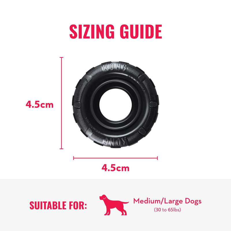 KONG Extreme Tires - KONG's Most Durable Natural Rubber Chew & Fetch Toy - Treat Dispenser Dog Tire Toy - Pet Supplies for Outdoor & Indoor Play - For Medium/Large Dogs Large Standard Packaging