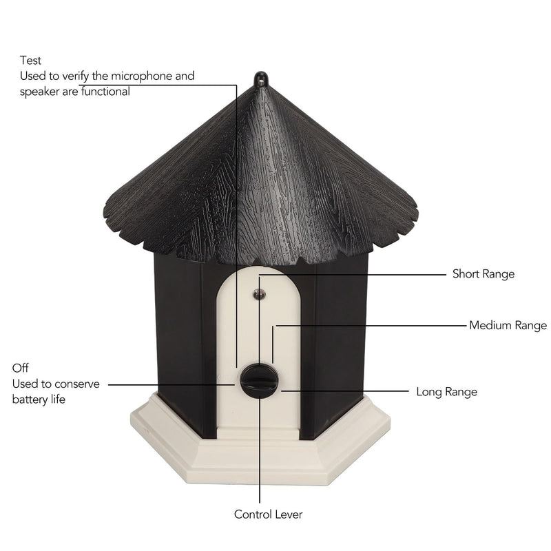 Gavigain Outdoor Ultrasonic Bark Control Bird House Design Up to 50 Ft Coverage Adjustable Control Dog Bark Deterrent for Backyard (Black) Black