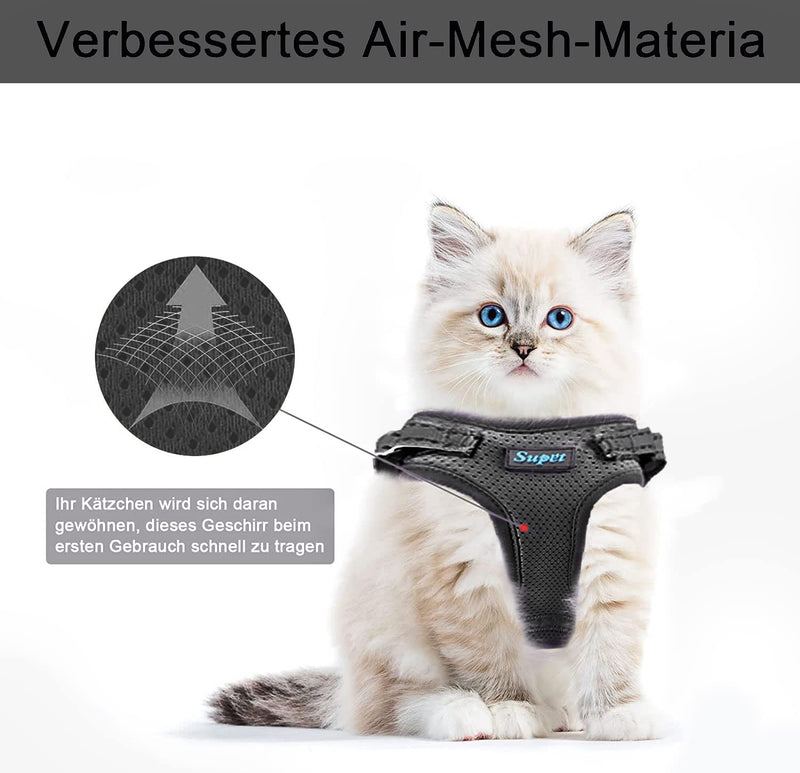 Supet Cat Harness and Leash Set Escape Proof Kitten Harness Adjustable Cat Vest Harness with Reflective Strips Universal Cat Leash and Harness for Cats/Puppies M M (Chest: 44.5-49.5 cm) Black - BeesActive Australia