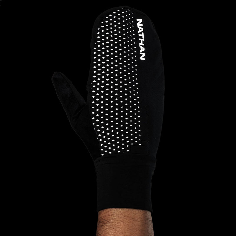 Nathan Convertible Glove to Mitt with Reflective Print. Touch Screen Finger for Smartphone Use. for Running and Outdoor Sports. Glove to Mitten. Black/Geo Print X-Large
