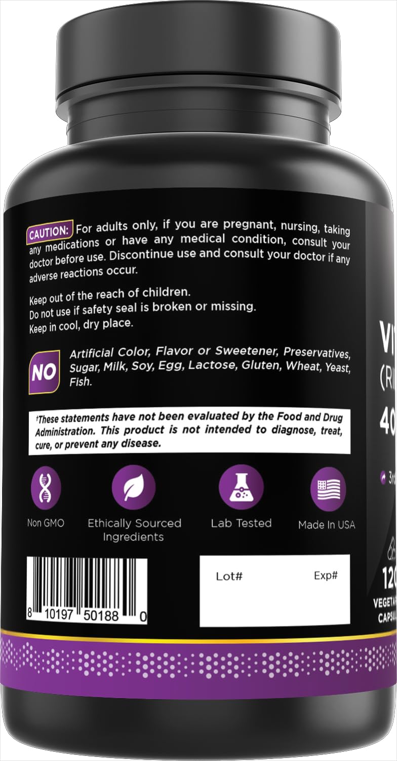 Oxify Vitamin B-2 (Riboflavin) 400 mg, 120 Vegetarian Capsules | Gluten-Free, Non-GMO, Supplement Made in USA