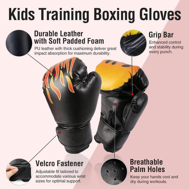 MERCIEL Boxing Gloves and Mitts Set Lightweight Kids Boxing Gloves & Adult Punching Mitts, Includes Storage Bag, One Size Fits Most Black