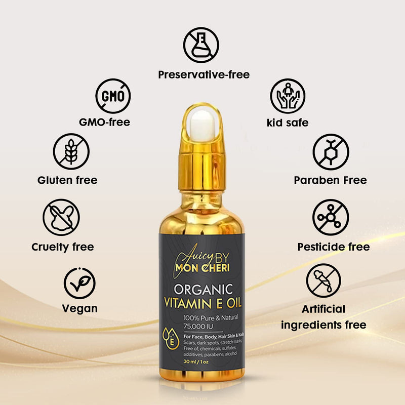 Pure Organic Vitamin E Oil - 1oz Dropper | Soften, Fade Dark Spots & Redness, Scars, stretch marks Improve Texture - BeesActive Australia