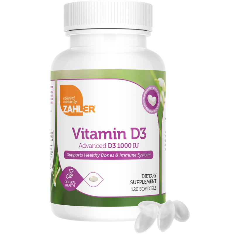 Zahler - Advanced Vitamin D3 1000 IU Softgels (120 Count) Kosher Vegetarian Friendly Vitamin D for Immune Support, Bone, Teeth & Muscle Health - Easy Swallow VIT D 3
