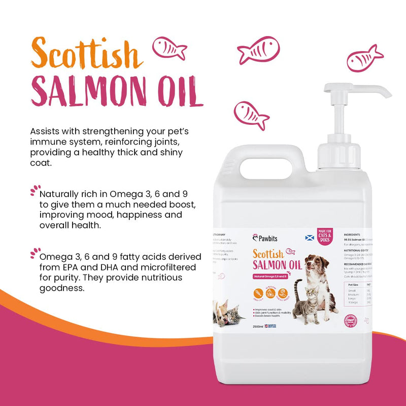 Pawbits 2.5 Litre Scottish Salmon Oil For Cats & Dogs - Natural Omega 3+6+9, Healthy Coat & Immune System