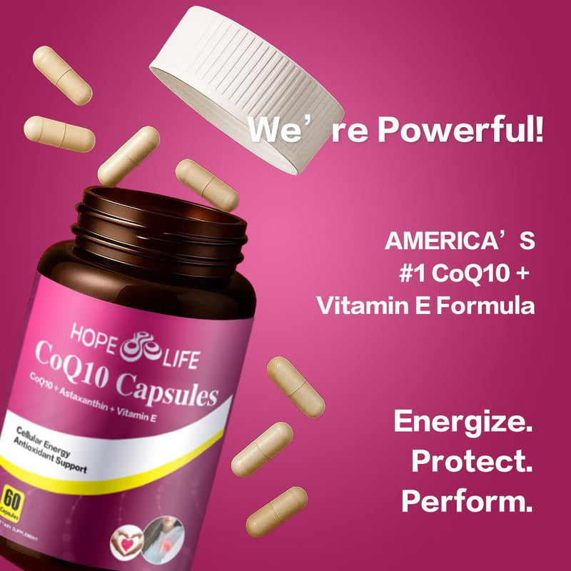 Coenzyme Q10 Supplements - 2X Better Absorption, Cellular Energy Support with Astaxanthin and Vitamin E, Antioxidant for Heart Health & Energy Production, 1 Month Supply, 60 Capsules 1 Bottles