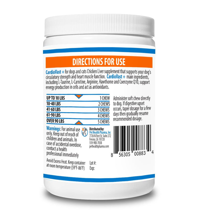 CardioVast Cardio Support and Cardio Strength Supplement for Dog and Cats, L-Taurine, L-Carnitine, Hawthorn, L Arginine, Coenzyme Q10-Supports Cardiovascular Heart Health - Made in USA - 60 Soft Chew