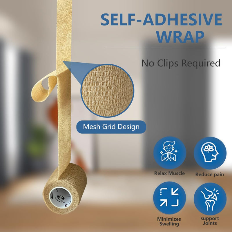 Self Adherent Bandage Wrap - 12 Counts 2’’ x 5 Yards, Medical Tape Vet Wrap for People and Pets, Non Woven Cohesive Bandage for Ankle Sprains & Swelling, Sports Injury, Stretch Athletic 12 Count (Pack of 1) Multi Colors - BeesActive Australia