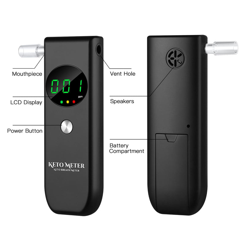 Home Ketosis Breath Analyzer Portable Ketone Breath Testing & Monitoring Professional Breath Ketosis Meter for Ketosis Testing ‚Äì Advanced Breath Ketone Tester with 10 Replaceable Mouthpieces Black