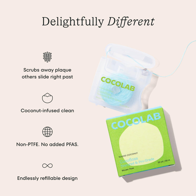 Cocofloss Expanding Woven Dental Floss by Cocolab, Waxed Tooth Floss for Daily Oral Care, Coconut Oil Infused, Vegan, for Adults and Kids, Coconut Scent, 4 Pack 99 Foot (Pack of 4) - BeesActive Australia