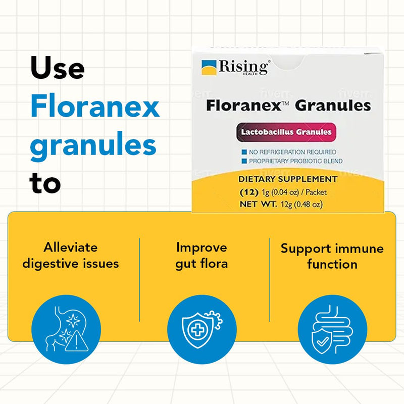 Rising Health Floranex™ Lactobacillus Probiotic Dietary Supplement Granules for Digestive & Gut Health, Daily Probiotic Support - 12 Packets Floranex Granules