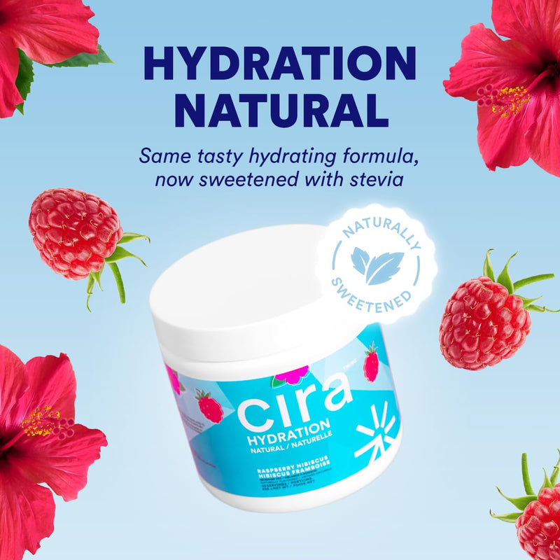 Cira Hydration Natural Powder (45 Servings) - Raspberry Hibiscus | Natural Electrolyte Powder & Drink Mix, Naturally Flavored & Sweetened with Stevia & Himalayan Salt 7.94 Ounce (Pack of 1)