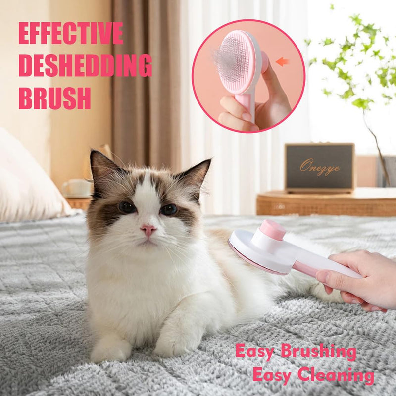 Cat Brush Shedding Kit 5pcs - Cat Brush for Shedding for Long Haired Cats, Cat Brushes for indoor Cats, Dog Brush Kit for Small Dogs, Cat Brush for Matted Fur Hair with Flea Comb Set Pink - BeesActive Australia