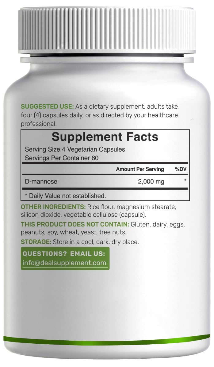 DEAL SUPPLEMENT D Mannose 500mg Capsules (2,000mg Per Serving), 240 Veggie Pills – Fast Acting Water-Soluble Form – Extra Strength Urinary Tract (UTI) Health Support – Non-GMO, Vegan Friendly