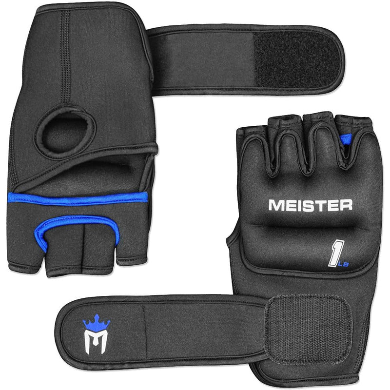 Meister Elite 1lb Neoprene Weighted Gloves for Cardio & Heavy Hands (Pair) - 1lb x 2 Black / Blue 1 Pound Gloves (2lb total) - BeesActive Australia