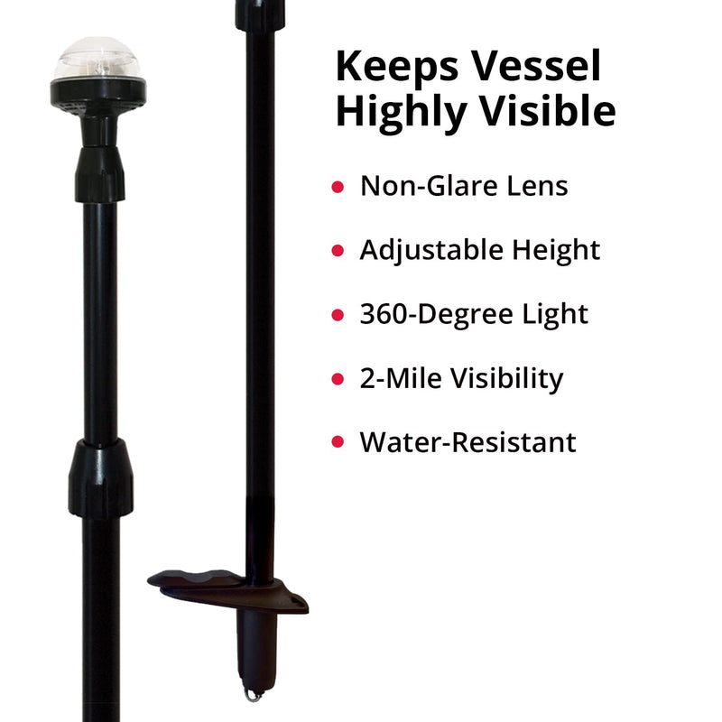 SeaSense Telescoping All-Round Stern Light - - 2 Nautical Mile Range - Adjustable, Stowable Chrome Light for Boats, Kayaks, Canoes & Pontoons up to 39 Feet - Meets USCG Requirements black w/ black nylon base (26" TO 48") - BeesActive Australia