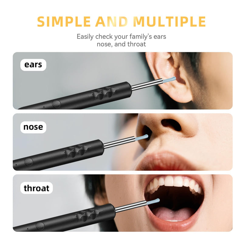 1080P HD Ear Camera with 6 LED Lights - Waterproof Rechargeable Otoscope Tool, Ear Wax Removal Kit with 8Pcs Ear Care Set for iOS & Android Ear Cleaner A - BeesActive Australia