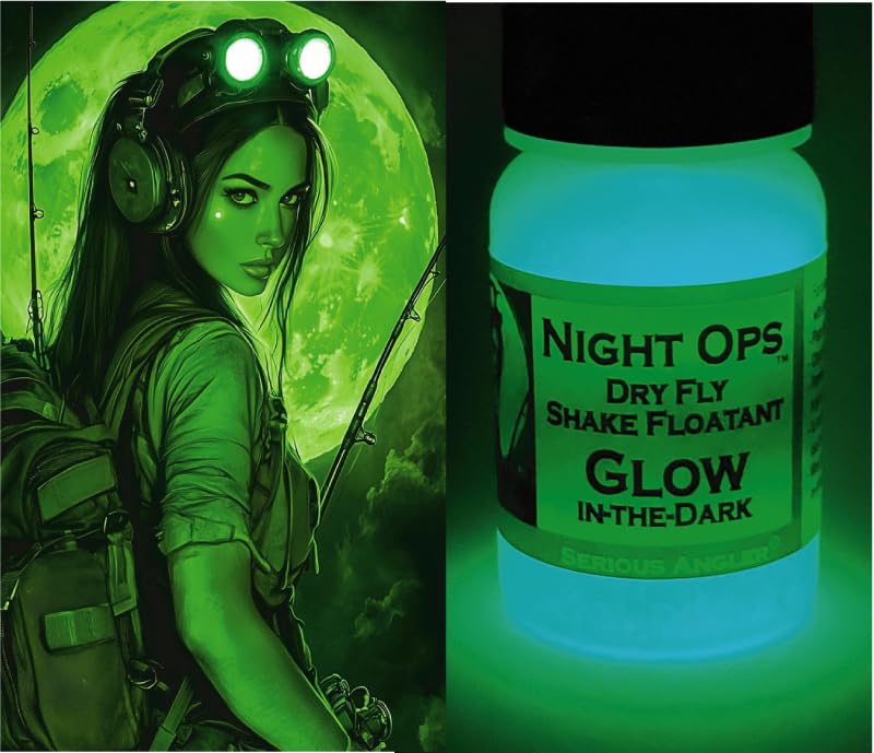 Glow-in-The-Dark Dry Fly Shake Floatant. Adds a Hydrophobic Luminescent Coating to Your Fly, so You can See it When Fishing in The Dark.
