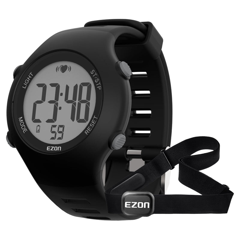 EZON Heart Rate Monitor Chest Strap and Digital Watch,5ATM Waterproof Fitness Tracker with HRM,Calories Burned,Stopwatch and Hourly Chime - Ideal Fitness Presents for Men and Women Black - BeesActive Australia