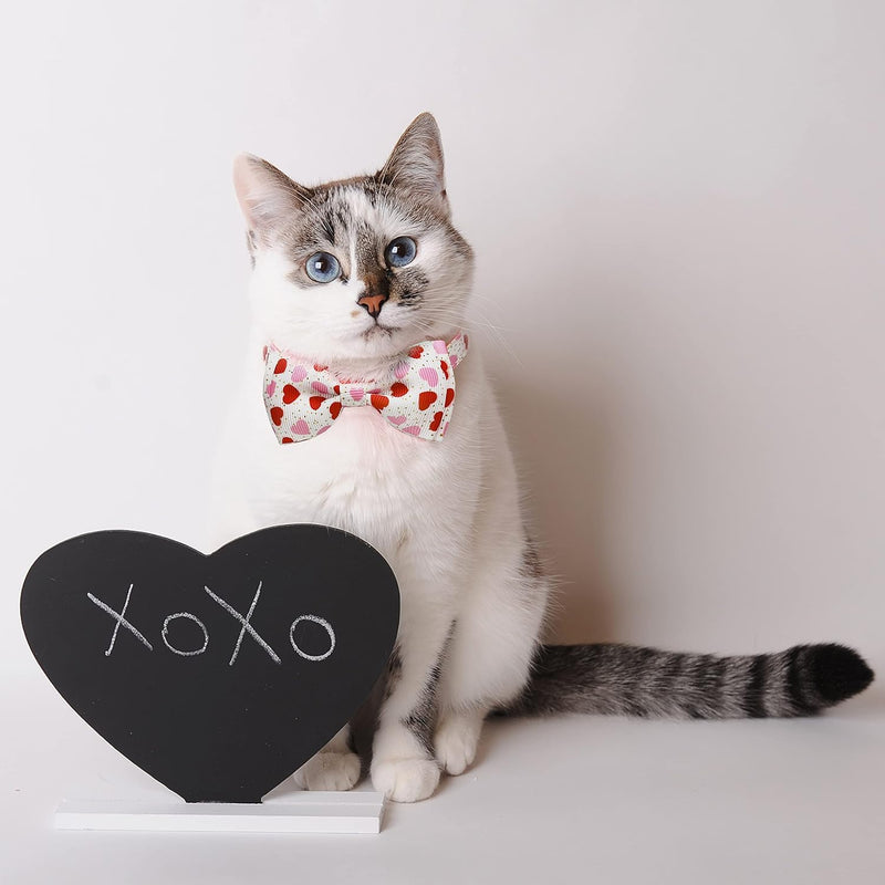 Pohshido 2 Pack Valentine's Day Cat Collars with Bow Tie with Bell and Charms Adjustable Heart Pattern Breakaway Collars for Boys and Girls Cats or Small Dogs Color 4 - BeesActive Australia