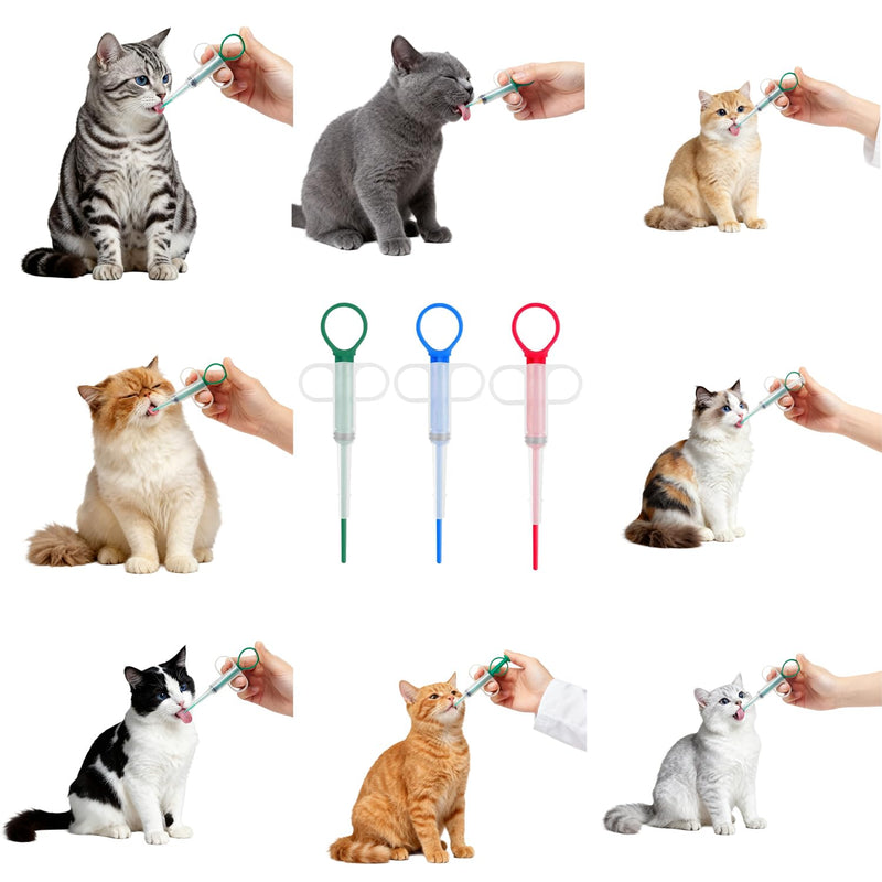 Pack of 3 Medication Feeder for Cats and Dogs, Stress-Free Pill Dispensers for Cats and Small Dogs, Pill Gun Assist Tool with Pusher for Tablets