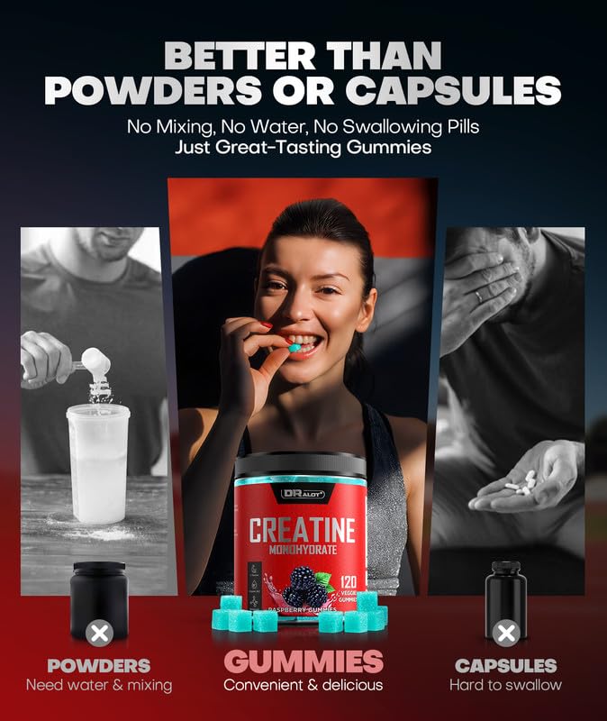99.99% Creatine Monohydrate Gummies More 15% Strength, 5X Energy & Muscle Support Pre-Workout Complex Creatine for Women & Men with 5000mg Creatine, L-Taurine, B12, Mg and K, Vegan Blue Raspberry 120 Count (Pack of 1)