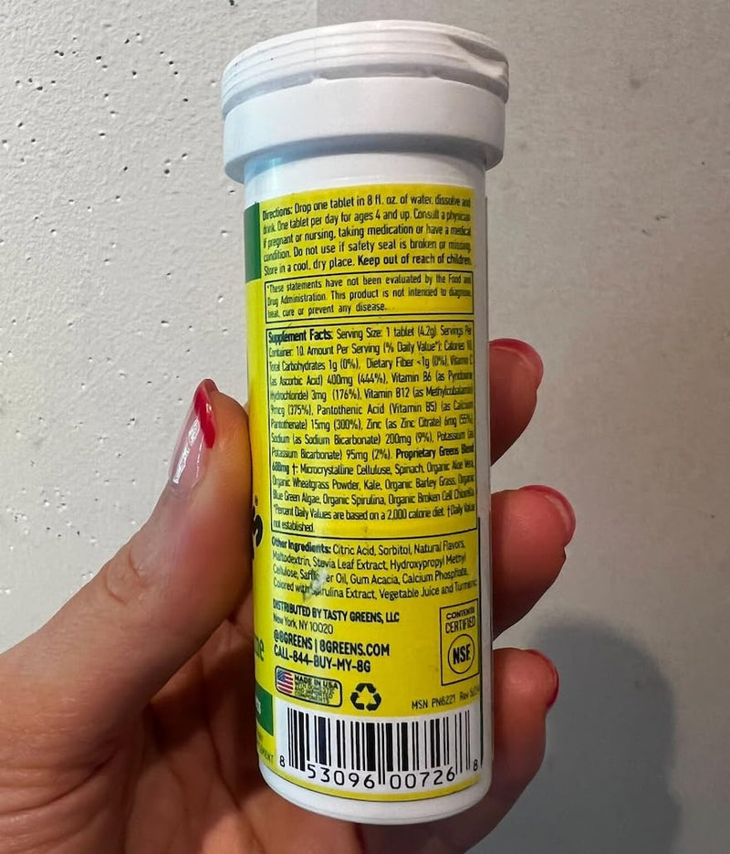 8Greens Daily Greens Effervescent Tablets, Lemon Lime, 30 Count | Spinach, Wheatgrass, Blue Green Algae, Spirulina, Aloe Vera, Chlorella, and Barley Grass; For Metabolism, Immunity & Focus
