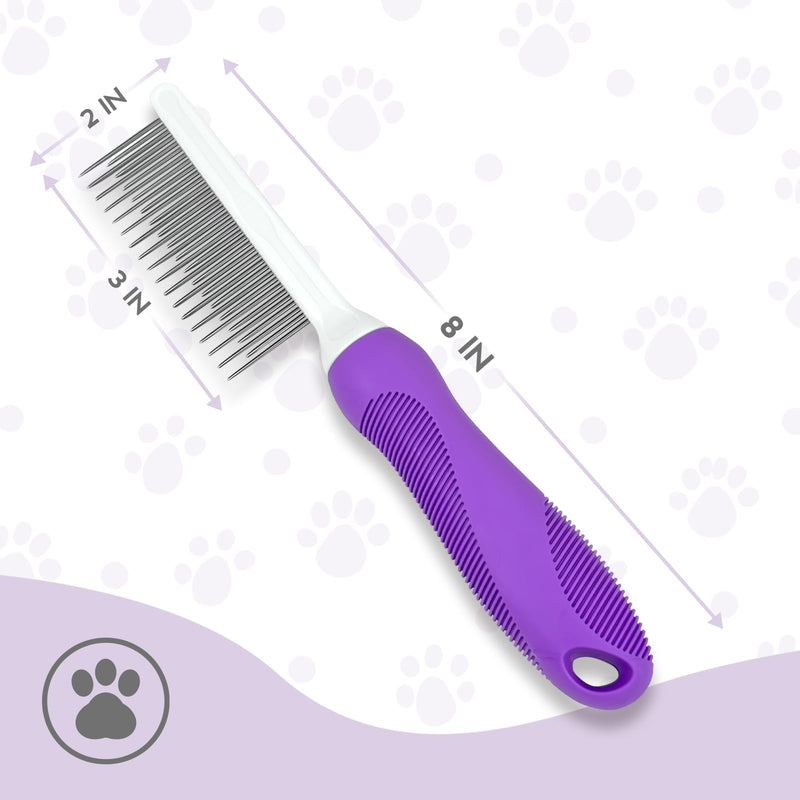Detangling Pet Comb for Dog & Cat, Grooming Comb with Long & Short Stainless Steel Teeth, Safely Remove Knots & Tangles for Healthy Shiny Coat, Gentle Effective Detangling Tool for Pet Hair (Purple) Purple - BeesActive Australia