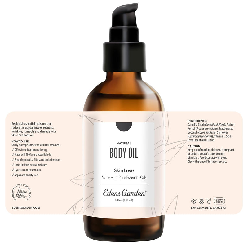 Edens Garden Skin Love Bath & Body Oil – Anti-Aging Blend with Pure Essential Oils & Vitamin E for Smooth, Hydrated Skin – Natural Moisturizer for Scars, Wrinkles & Stretch Marks, 4 fl oz (118 ml) 4 Fl Oz (Pack of 1) - BeesActive Australia