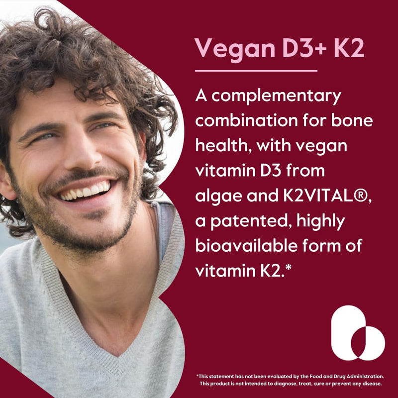 BESTVITE Vegan Vitamin D3 5000IU + Vitamin K2 100mcg as MK-7 (120 Veg Caps) | No Stearates - Vegan - Non GMO - Gluten Free - Vitamin D3 Supplement - Heart Health & Immune Support* - Easy to Swallow Caps 120 Count (Pack of 1)