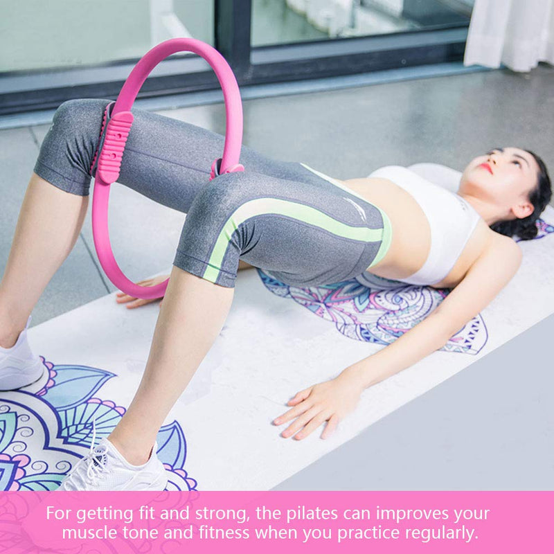 ZJchao Yoga Pilates Ring Circle for Thighs Legs Fitness Strengthen Core Back Improve Muscle Mobility Lightweight Portable Green Pink Black 15 in Diameter (Roseate)