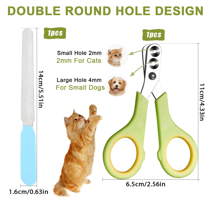 JAONLD Cat Claw Scissors with Protection, Cat Claw Cutter with 2mm & 4mm Hole, Cat Nail Scissors Professional Cat Claw Cutter Cat Nail Clipper for Cats, Puppies, Rabbits with File (Green) - BeesActive Australia