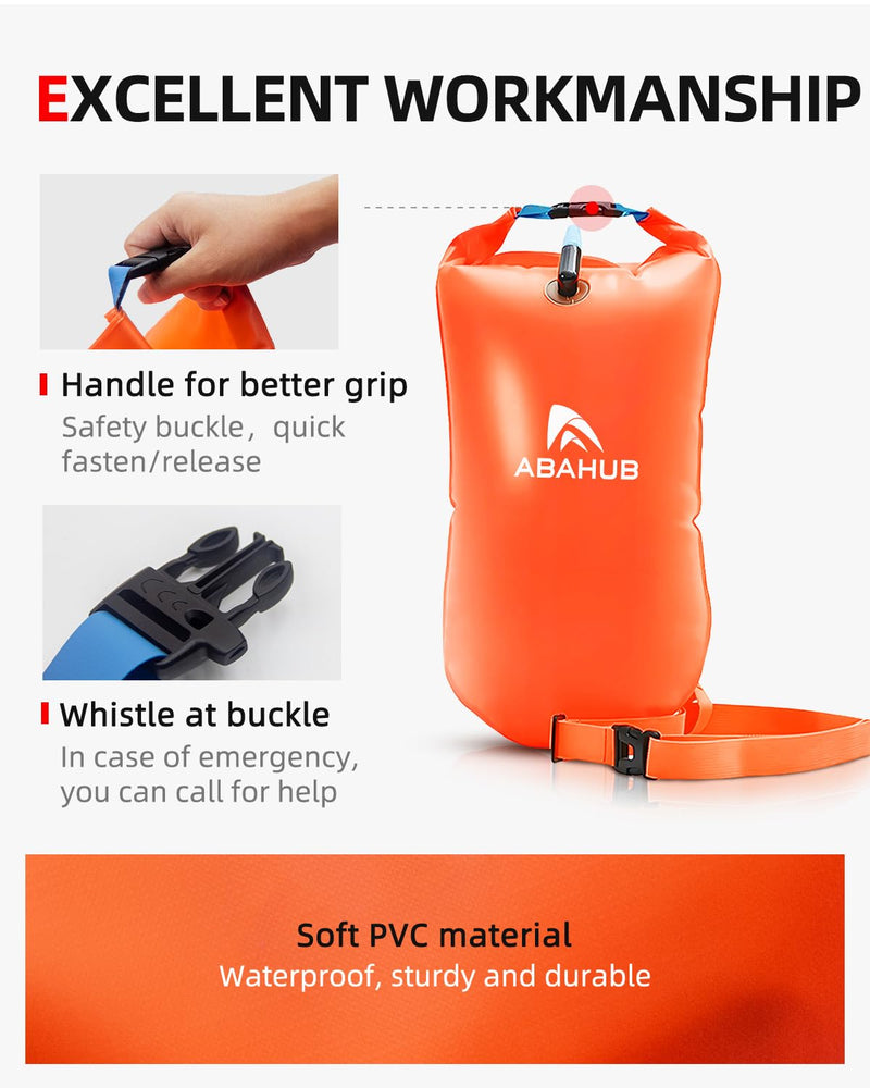 Abahub Swim Bubble Safety Tow Float Achieve Be Bright, Be Seen, Be Safer for Open Water Swimmers and Triathletes During Outdoor Swimming High Visibility Buoy Orange 15L