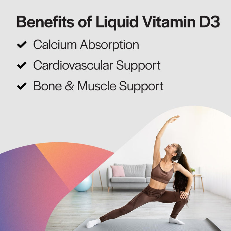 PureFormulas Liquid Vitamin D3 for Bone Health Supplement, Non-GMO Vitamin D3 Drops to Support Calcium Absorption, Easy-to-use Dropper Bottle, Kosher, GMP Assured, 2 Fl. Oz (60 ml)