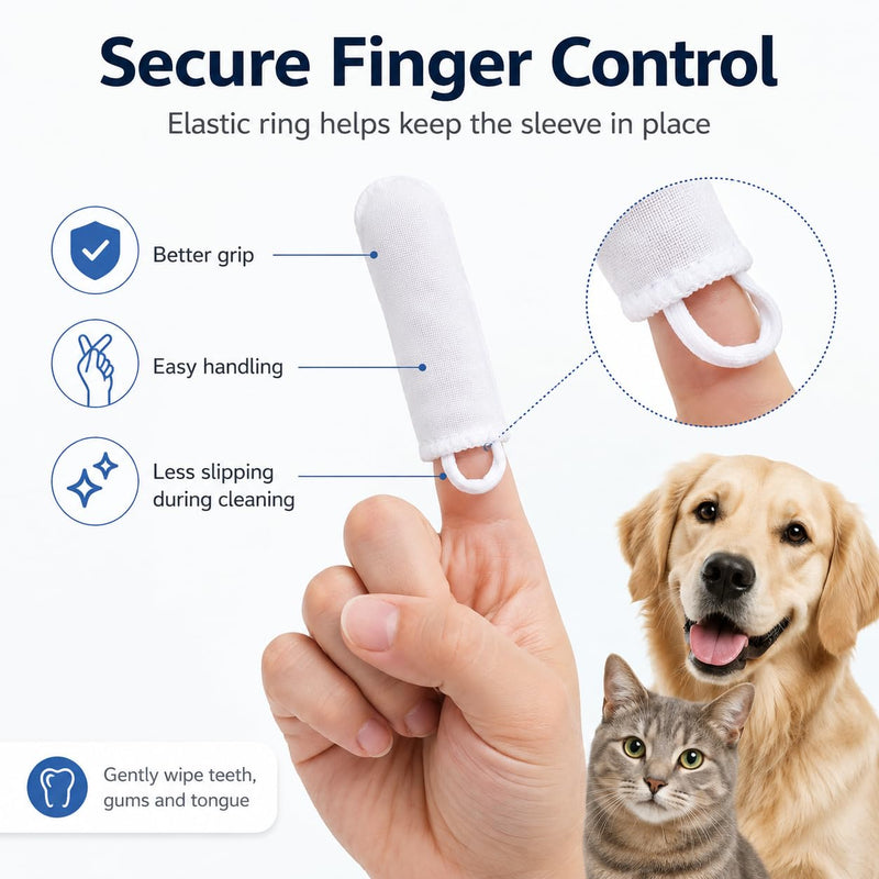6 Pcs Pet Finger Toothbrush Set – Soft Cotton Gauze Finger Brushes for Dogs Cats Puppies Kittens – Reusable Pet Teeth, Gum and Tongue Cleaning Sleeves with Elastic Ring for Daily Oral Care