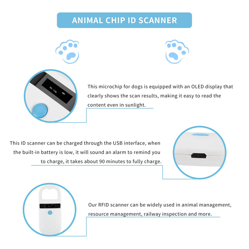 Gugxiom Pet Microchip Scanner, 134.2Khz/125Khz Pet Microchip Reader with OLED display, Low Battery Alarm Animal Chip ID Scanner for FDX B(ISO11784/11785) and EMID microchips - BeesActive Australia