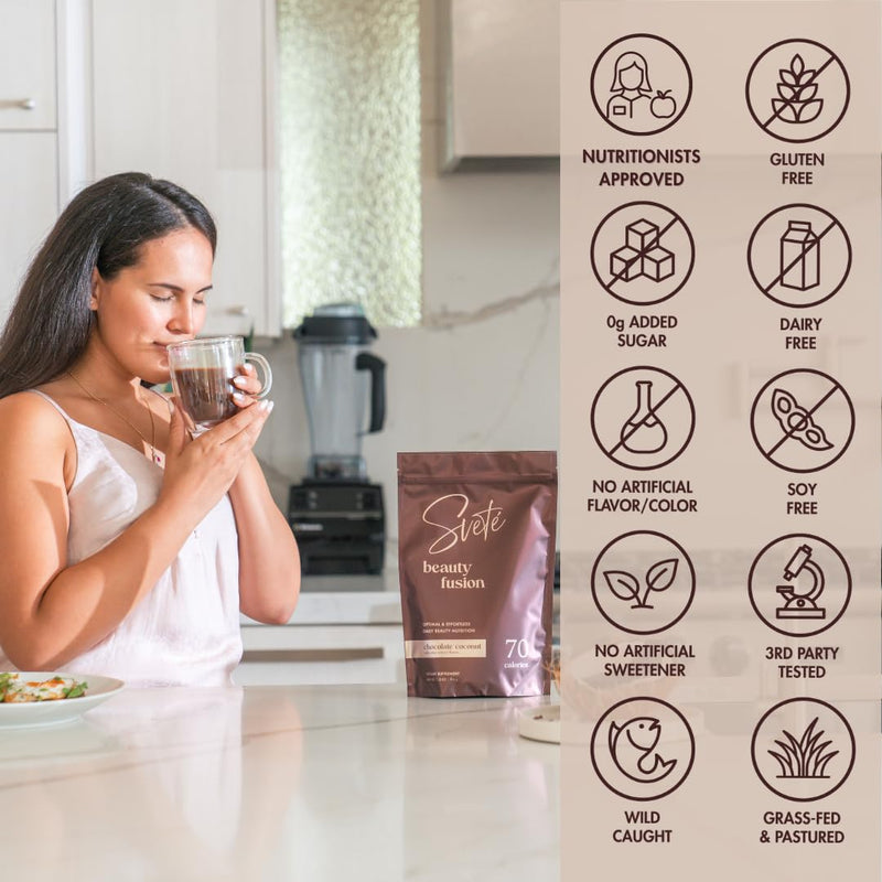 Hydrolyzed Multi Collagen for Women + Vitamins, Biotin, Hyaluronic Acid, CoQ10, Probiotics, Zinc | Keto Chocolate Protein Drink Powder (7 Travel Packs) Hair, Skin, Beauty Supplement by Svete Chocolate Coconut - Packets