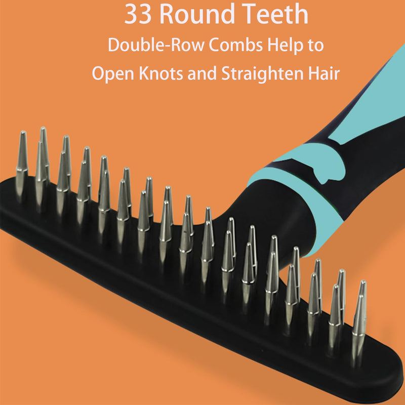Pet Grooming Brush, Double Row Shedding Dog Grooming Rake for Dogs, Cats, matted, Short,Long Hair Coats - Brush for Shedding - BeesActive Australia