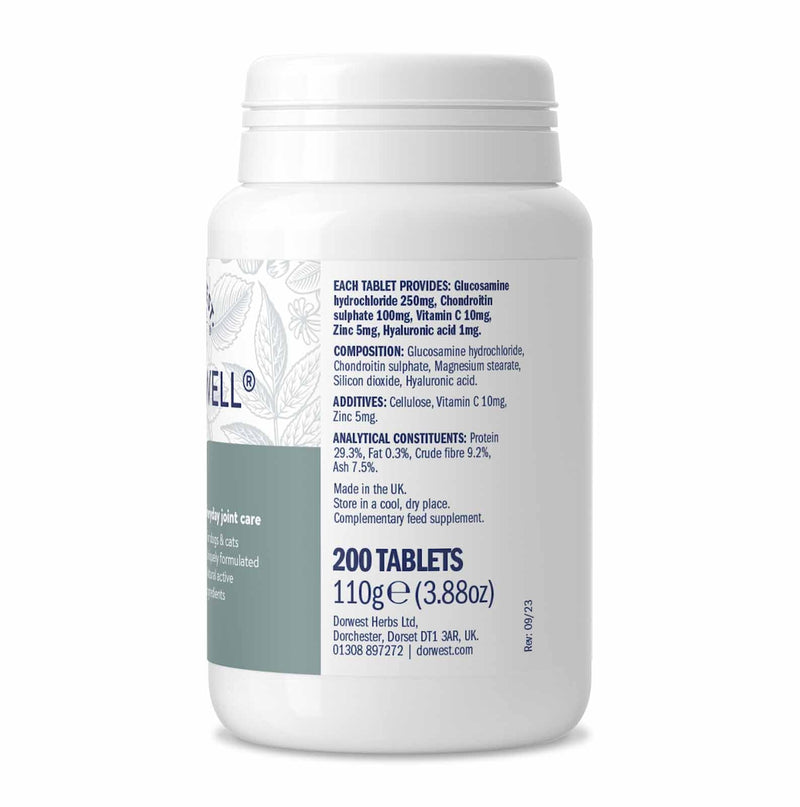 Dorwest JointWell 200 Tablets for Dogs & Cats – Natural Dog Supplements to Support Joint Mobility and Comfort, with Glucosamine, Chondroitin, Zinc, Vitamin C and Hyaluronic Acid
