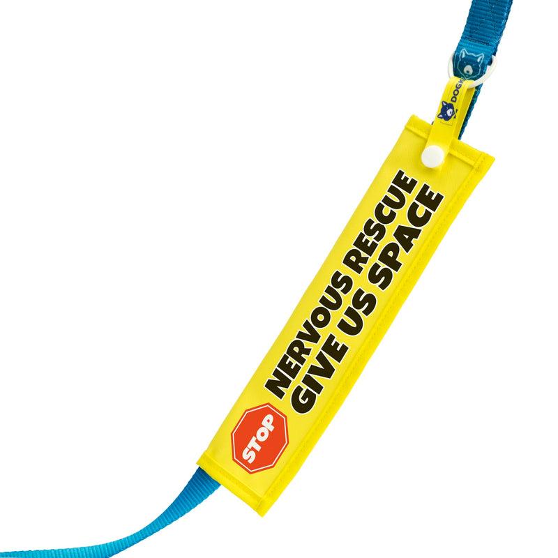 Nervous Rescue - Give Us Space, Space Awareness Sleeve for Reactive Nervous Dogs, Reflective, Waterproof, Double Sided Slip-on for the Dog Lead (Yellow, Stop Sign) Yellow