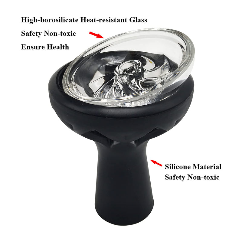 Silicone Hookah Bowl with Hurricane Crystal Glass Core with Wide Hole Easy Clean Faster Heat Up Flavor Saver fit Heat Management System 4.02 * 2.76 Inch（1pcs） Glass Silicone Hookah Bowl1 - BeesActive Australia