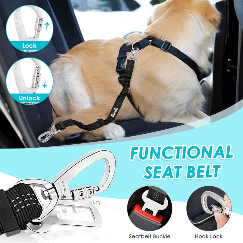 SlowTon Dog Seat Belt Harness for Car, Dog Car Harness Adjustable Mesh Breathable & Dog Seatbelt Safety Tether with Elastic Bungee for Small Medium Large Pets(Light Blue, Double Clip, L) D-Light Blue - BeesActive Australia