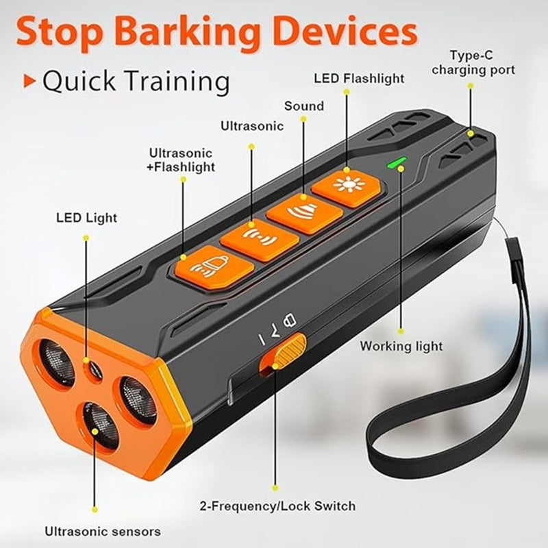 Anti Barking Device – Ultrasonic Dog Bark Deterrent with 3 Levels, 30ft Range, Rechargeable Electric Correction – Safe Humane Trainer for Indoor/Outdoor, All Breeds, Black/Orange