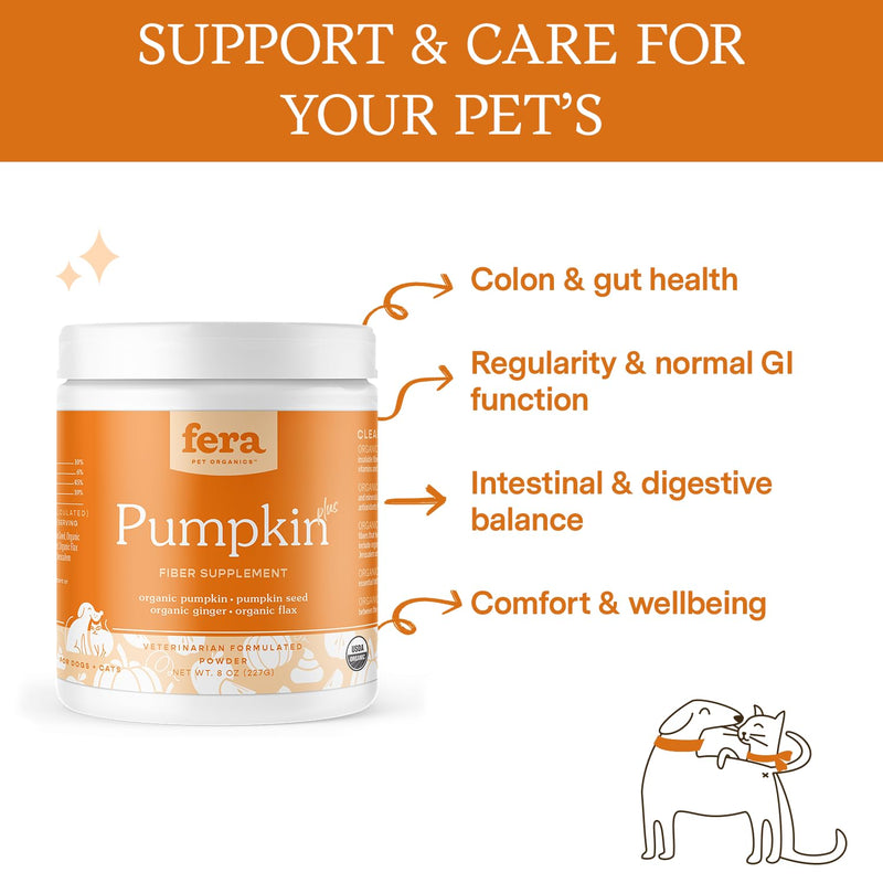 Fera Pet Organics Pumpkin Plus Fiber Supplement for Pets - Vet Created - Dog & Cat Regularity & Gut Function - Organic Pumpkin Seeds, Flax Seeds - 90 Scoops - BeesActive Australia