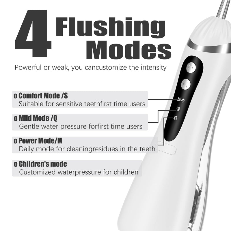 Cordless Water Flosser - Rechargeable Portable with 300ML Generous Tank, 4 Jet Nozzles & IPX7 Waterproof for Teeth Cleaning, Dental Care and Travel