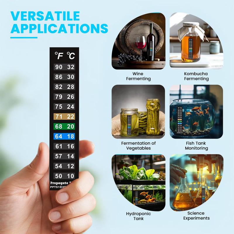 Stick On Thermometer Strip for Fish Tank, Aquarium Thermometer, Kombucha, Beer & Wine Fermentation - Vertical Temperature Strips w/Color-Changing Display, 50–90°F (10–32°C) (10-Pack) 1 - BeesActive Australia
